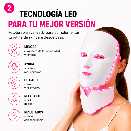 Máscara LED Facial y Cuello 7 Colores | Rejuvenecimiento y Cuidado de la Piel