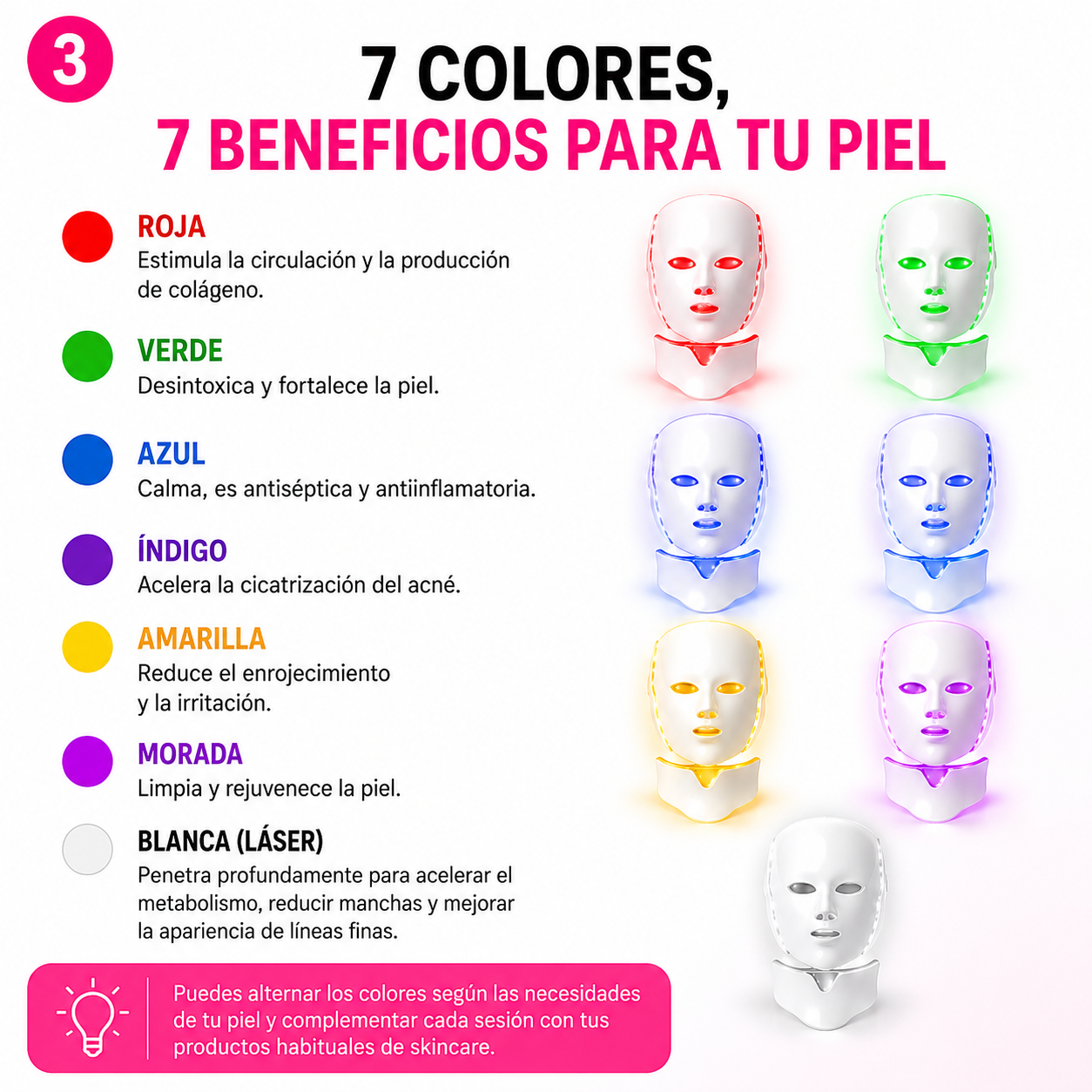 Máscara LED Facial y Cuello 7 Colores | Rejuvenecimiento y Cuidado de la Piel
