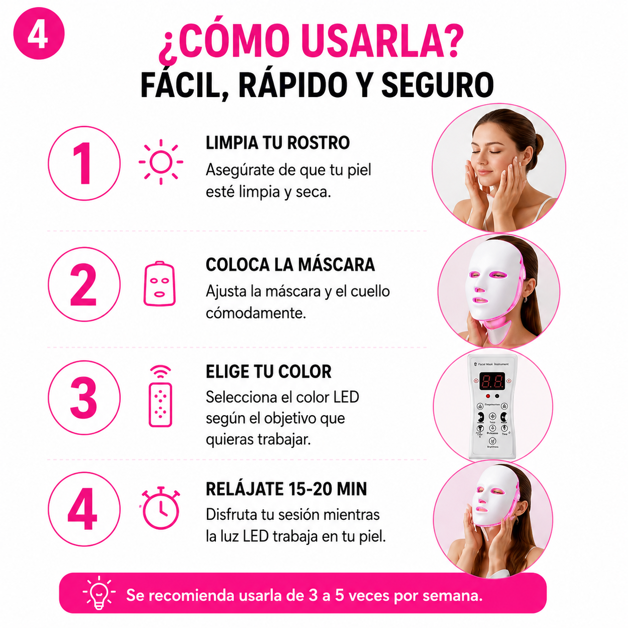 Máscara LED Facial y Cuello 7 Colores | Rejuvenecimiento y Cuidado de la Piel
