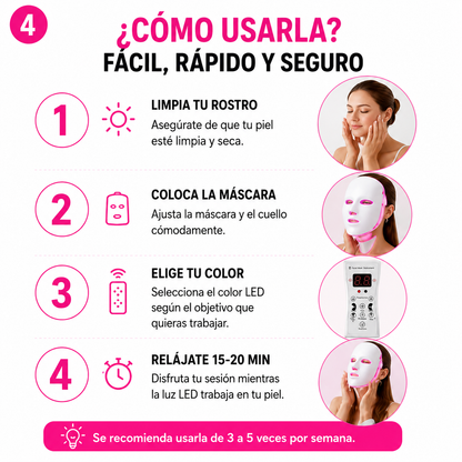 Máscara LED Facial y Cuello 7 Colores | Rejuvenecimiento y Cuidado de la Piel