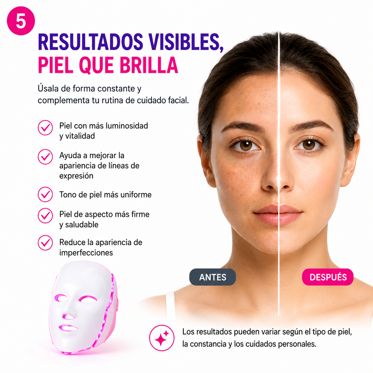 Máscara LED Facial y Cuello 7 Colores | Rejuvenecimiento y Cuidado de la Piel